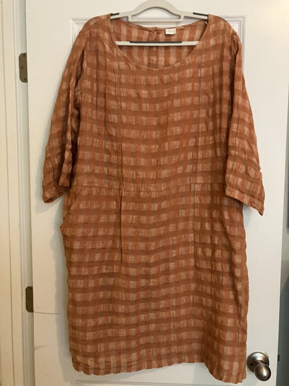 Soft Pumpkin/Amber Dress in Linen/Cotton Seersucker by POETRY and Slip Sz. US 18